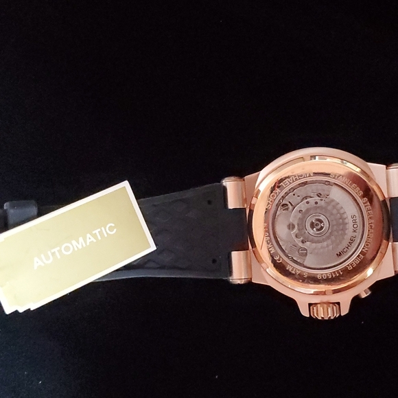 Michael Kors Men's Automatic Dylan Black Silicone Strap Watch - Picture 4 of 5